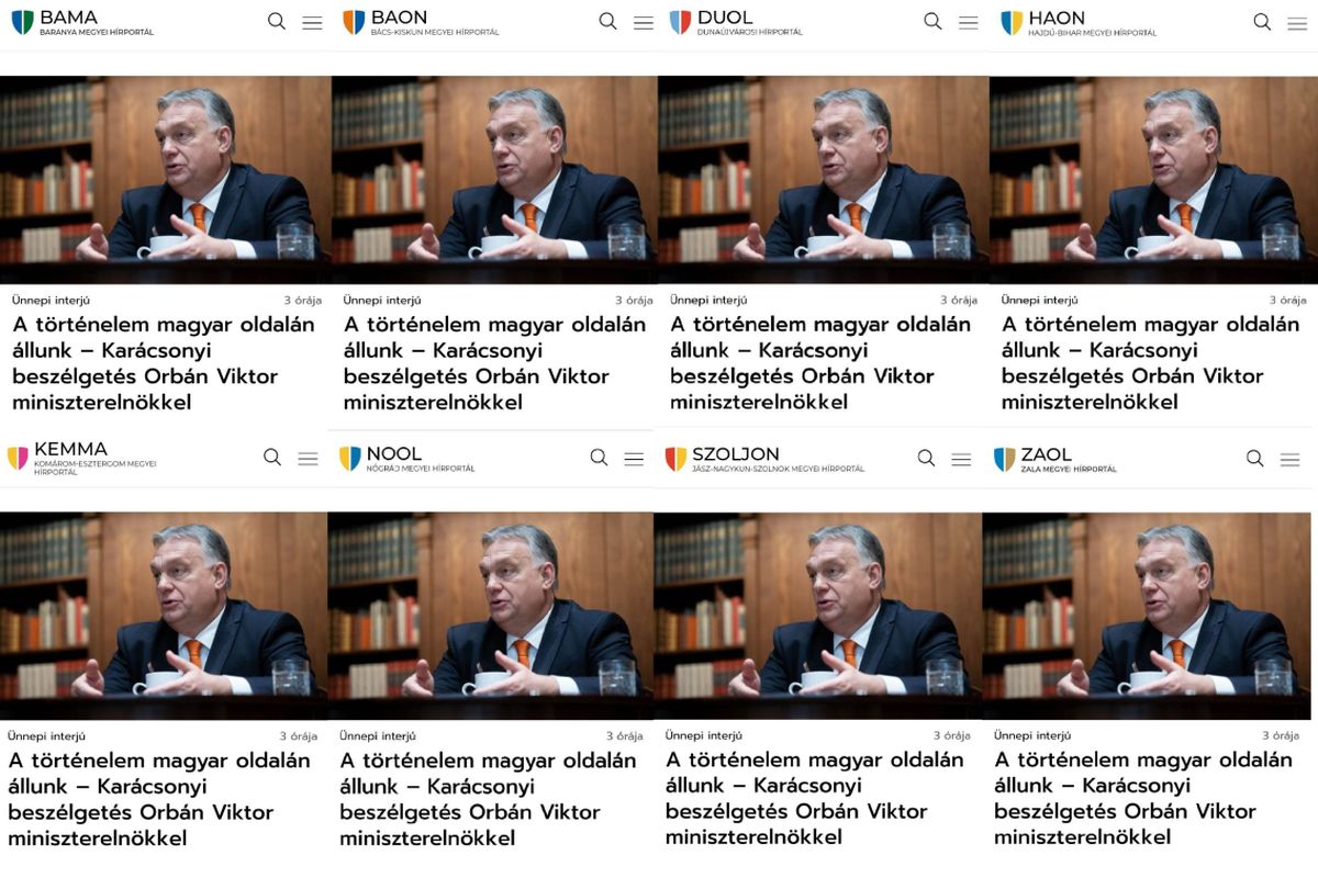 Idén is a karácsonyi Orbán-interjú volt a vezető hír az összes kormányközeli megyei portálnál