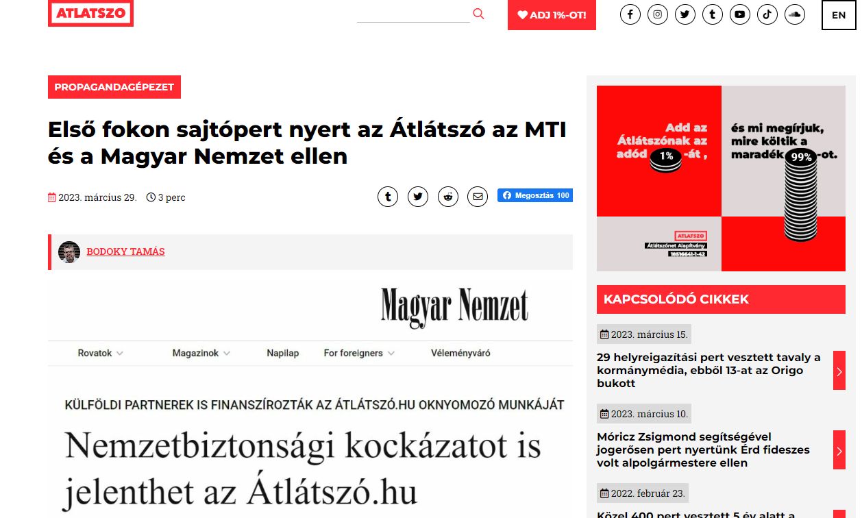 Az MTI és a Magyar Nemzet ellen is nyert az Átlátszó
