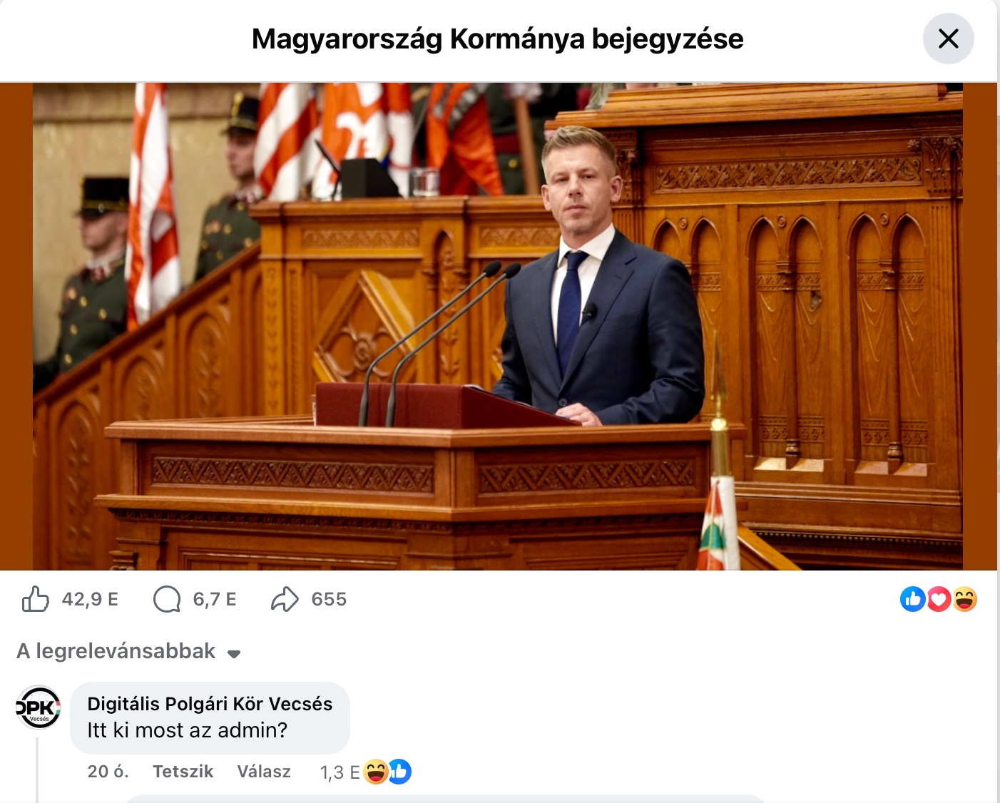 Ki itt most az admin? – kérdezte a Vecsési DPK a magyar kormány FB-oldalától