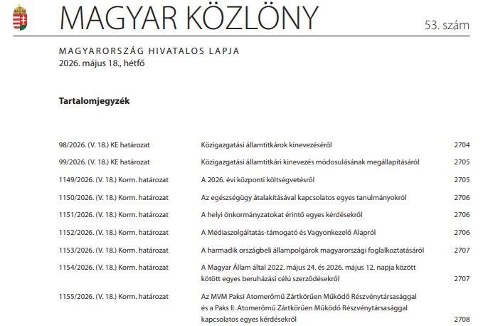 Megjelentek a Tisza-kormány közigazgatási államtitkárainak kinevezései a Magyar Közlönyben