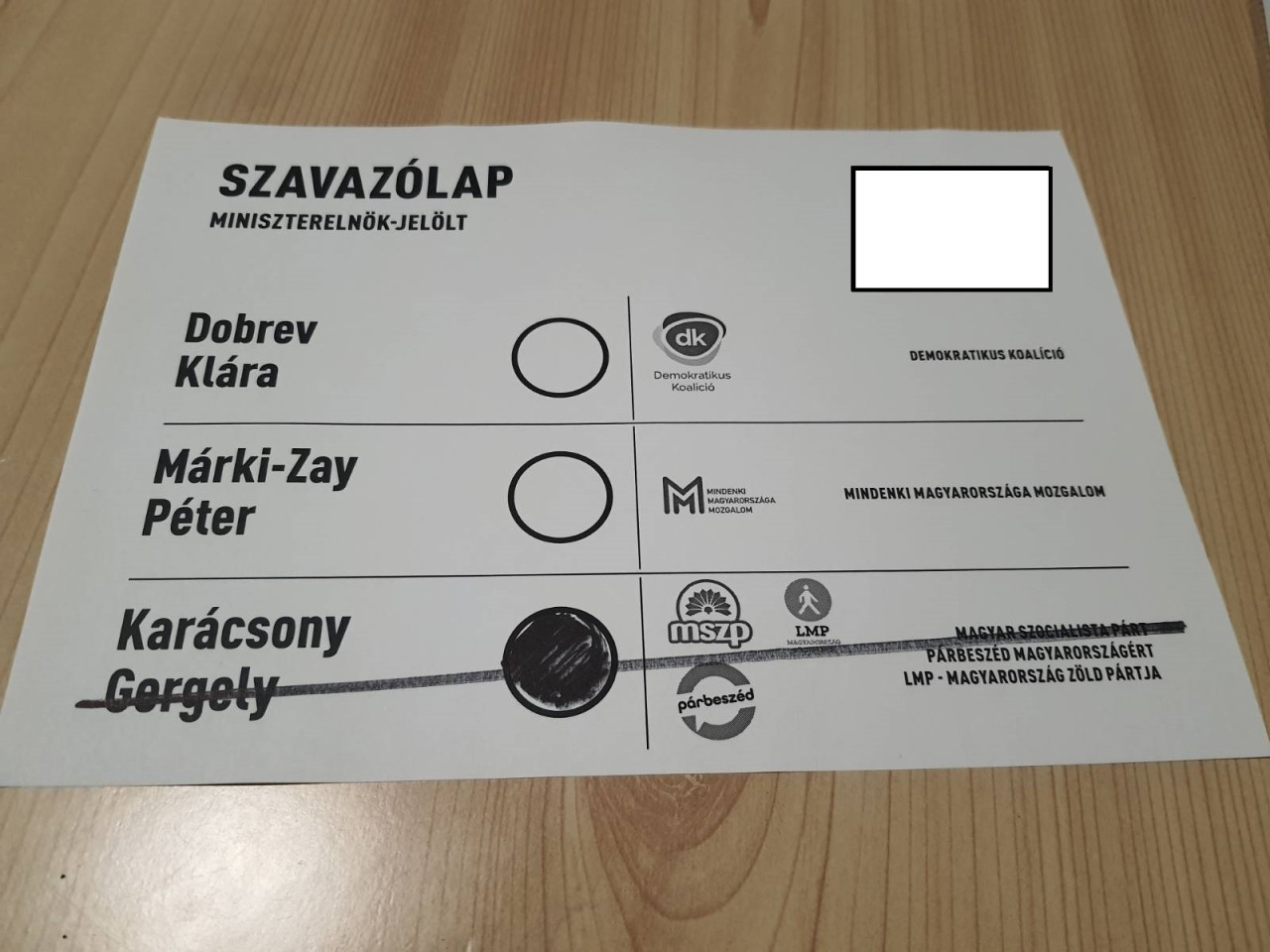 Szavazólap az előválasztás második fordulójában (Forrás: Országos Előválasztási Bizottság/Facebook)