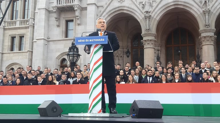 Orbán Viktor 2022. március 15-én (Fotó: Albert Enikő/Magyar Hang)
