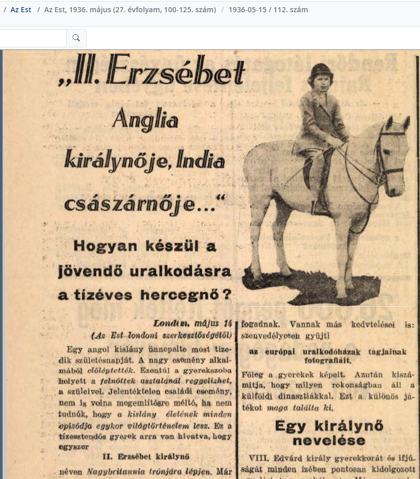 Az Est cikke 1936. május 15-én (Fotó: Arcanum)