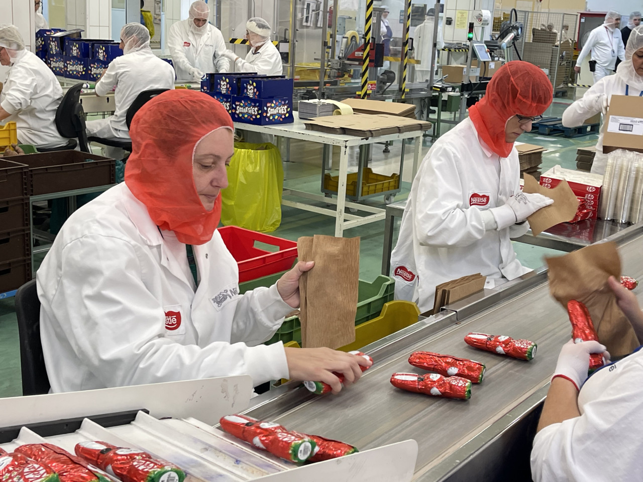 Készülnek a csokimikulások a Nestlé diósgyőri gyárában. (Fotó: Lukács Csaba/Magyar Hang)