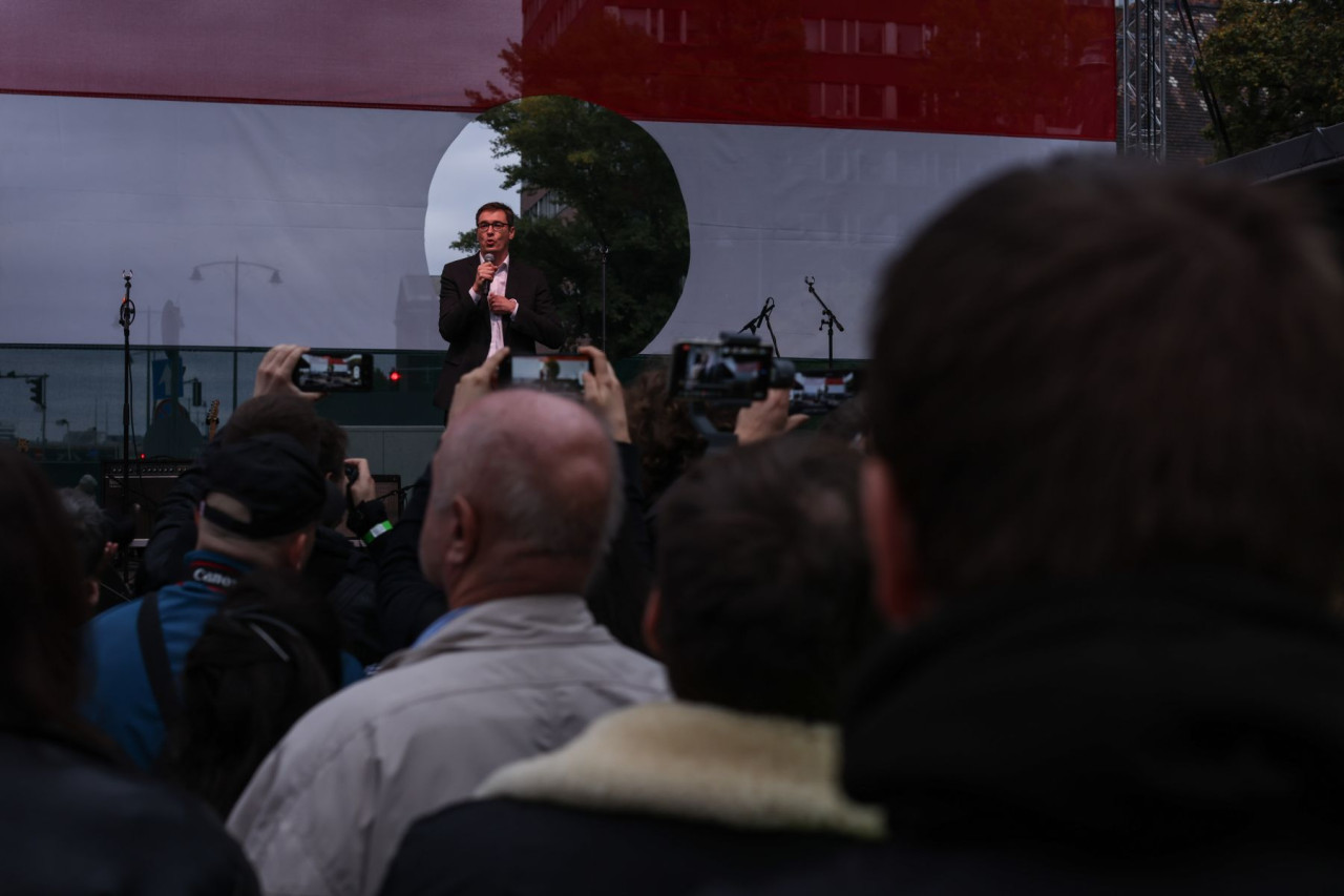 Karácsony Gergely főpolgármester az október 23-i tüntetésen (Fotó: Végh László/Magyar Hang)