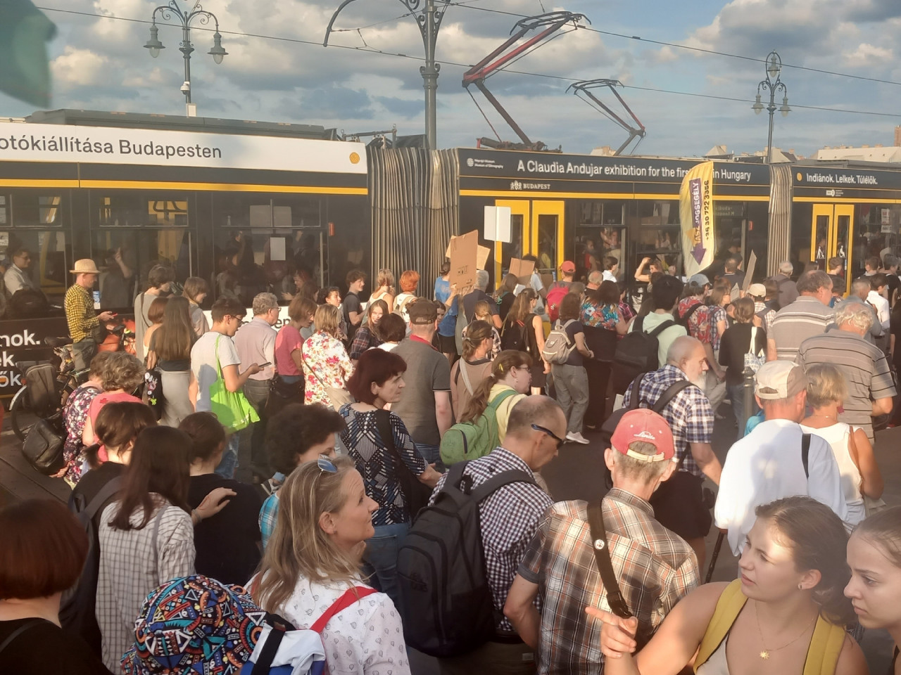 Tüntetés az oktatásért. Demonstrálók a Margit hídon