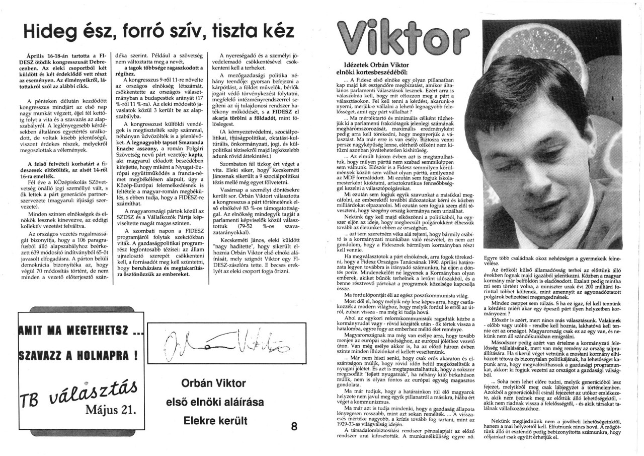 Orbán Viktor 1993-as debreceni beszéde és aláírása a Helyi Hírhozóban (Fotó: olvasónk)