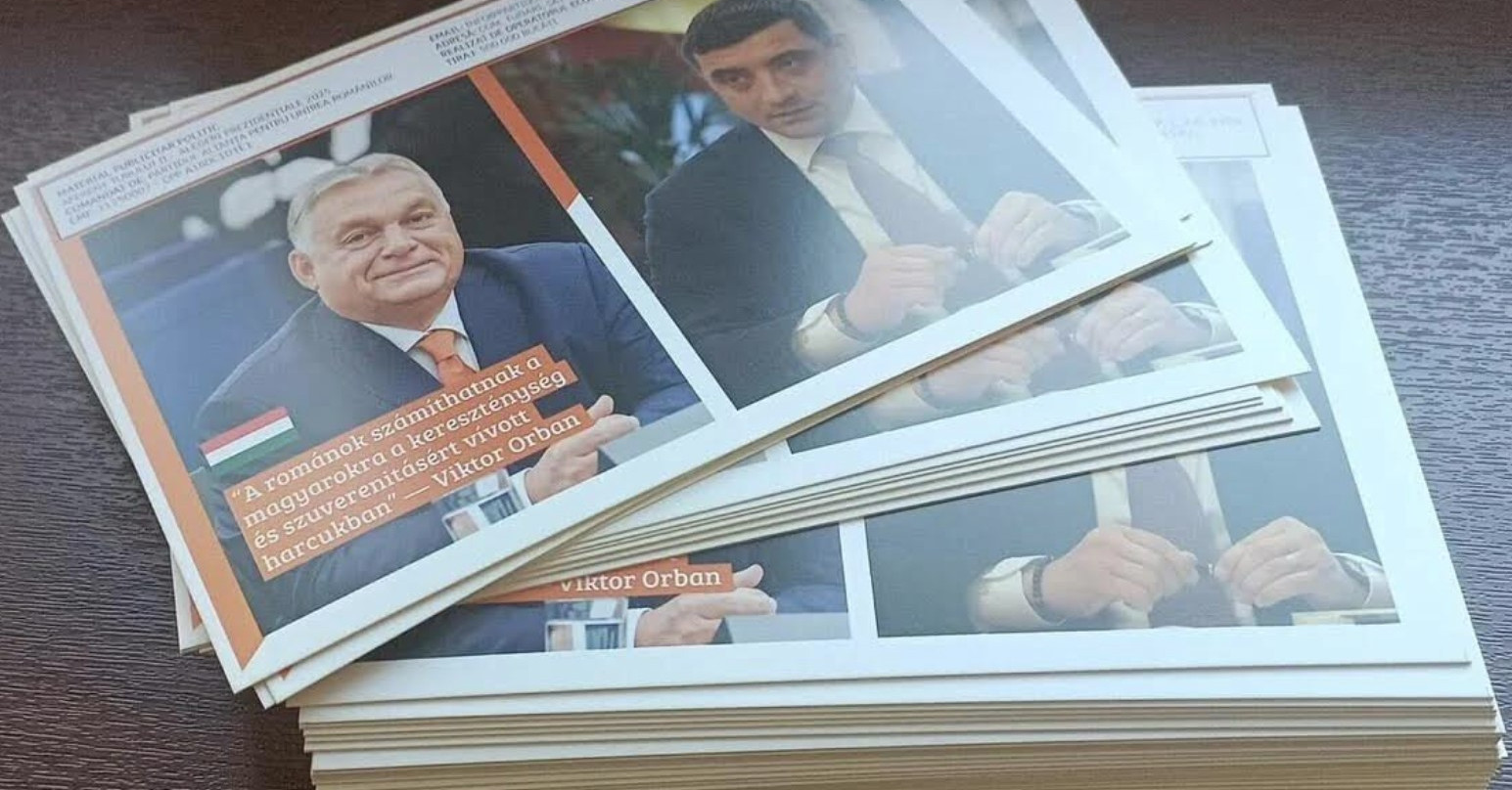 G4media: Orbán Viktoros szórólappal kampányol Erdélyben a magyarellenes George Simion