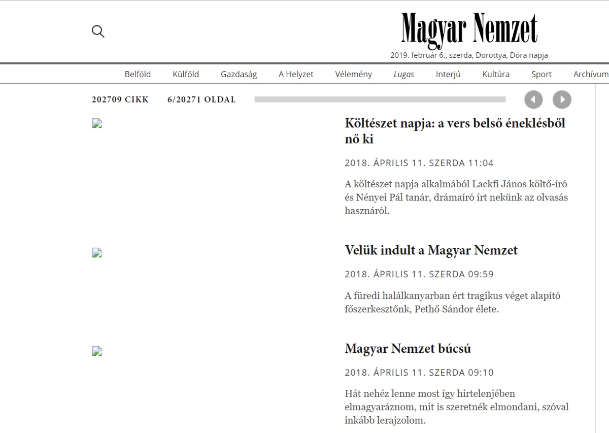 Magyar Nemzet lett a Magyar Időkből, a régi cikkek egy része csak később kerül fel a honlapra