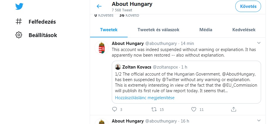 Felfüggesztette a Twitter a magyar kormány hivatalos csatornáját, majd újraindította
